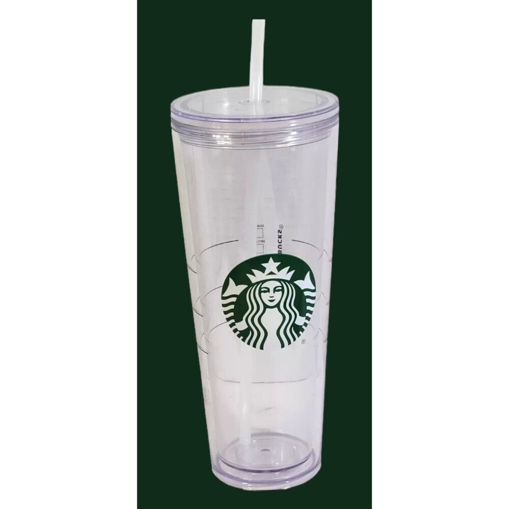 Starbucks Cold Cup Clear Venti Tumbler Traveler 24 oz With Straw Mermaid Sign